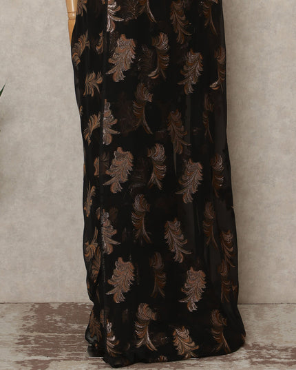 Black Copper Metallic French Chiffon Saree 5.5 Meters Length 110 Cms Width Lightweight Printed Elegant Party Wear Soft Flowy Fabric Premium Quality Without Blouse Piece-D28714 Regal Fabrics