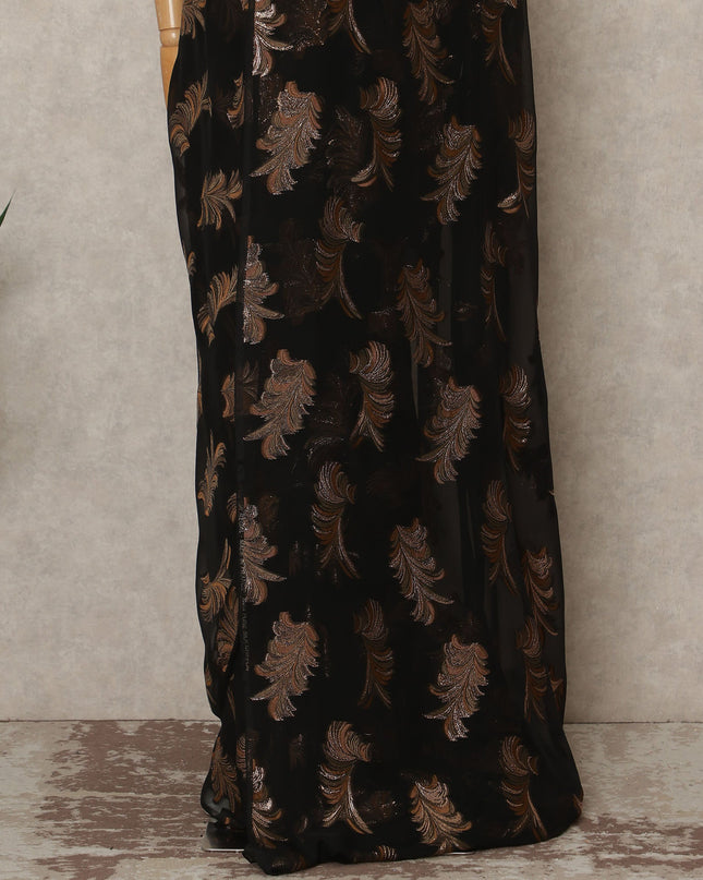 Black Copper Metallic French Chiffon Saree 5.5 Meters Length 110 Cms Width Lightweight Printed Elegant Party Wear Soft Flowy Fabric Premium Quality Without Blouse Piece-D28714 Regal Fabrics