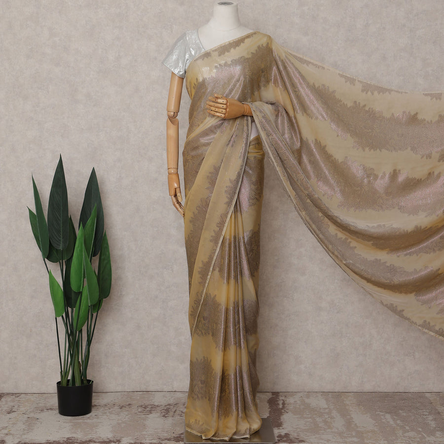 Champagne Gold Silk Chiffon Saree - D31592