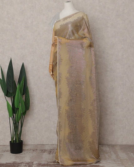 Champagne Gold Silk Chiffon Saree - D31592