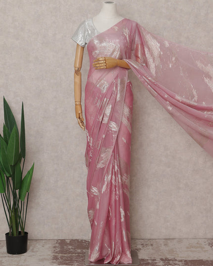 Carnation Pink French Silk Chiffon Saree 5.5m