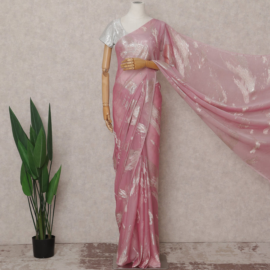 Carnation Pink French Silk Chiffon Saree 5.5m