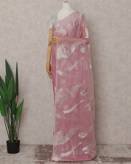 Carnation Pink French Silk Chiffon Saree 5.5m