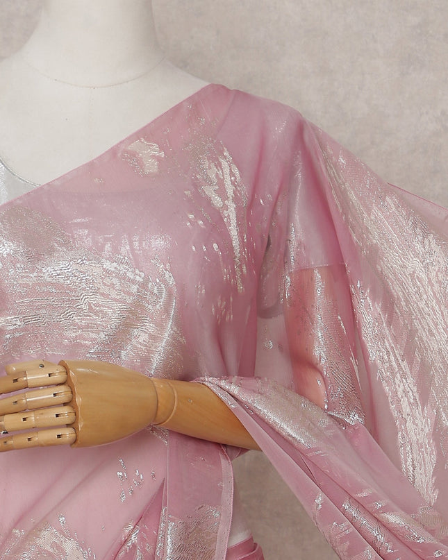 Carnation Pink French Silk Chiffon Saree 5.5m