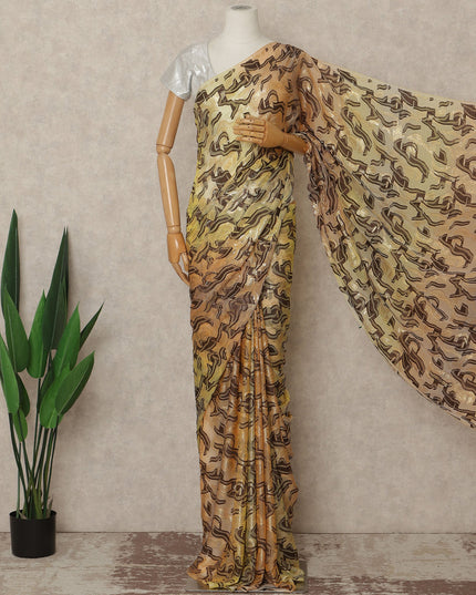 Beige Brown Metallic French Chiffon Saree 5.5 Meters Length 110 Cms Width Lightweight Printed Elegant Party Wear Soft Flowy Fabric Premium Quality Without Blouse Piece-D28708 Regal Fabrics