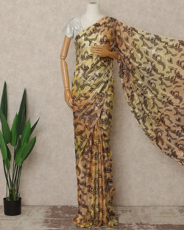Beige Brown Metallic French Chiffon Saree 5.5 Meters Length 110 Cms Width Lightweight Printed Elegant Party Wear Soft Flowy Fabric Premium Quality Without Blouse Piece-D28708 Regal Fabrics