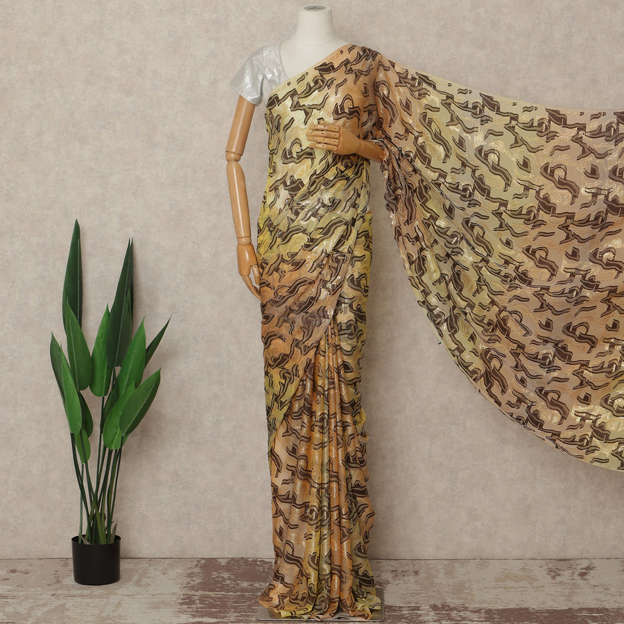 Beige Brown Metallic French Chiffon Saree 5.5 Meters Length 110 Cms Width Lightweight Printed Elegant Party Wear Soft Flowy Fabric Premium Quality Without Blouse Piece-D28708 Regal Fabrics