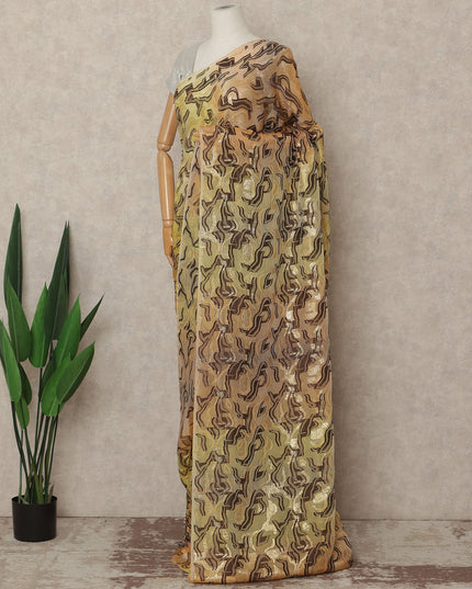 Beige Brown Metallic French Chiffon Saree 5.5 Meters Length 110 Cms Width Lightweight Printed Elegant Party Wear Soft Flowy Fabric Premium Quality Without Blouse Piece-D28708 Regal Fabrics