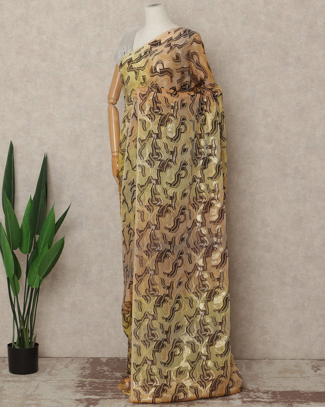 Beige Brown Metallic French Chiffon Saree 5.5 Meters Length 110 Cms Width Lightweight Printed Elegant Party Wear Soft Flowy Fabric Premium Quality Without Blouse Piece-D28708 Regal Fabrics