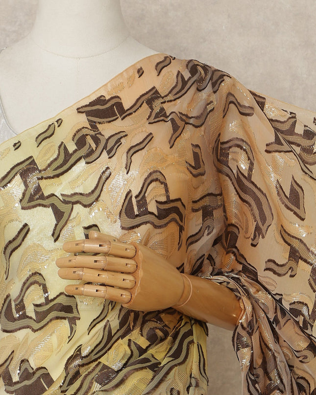 Beige Brown Metallic French Chiffon Saree 5.5 Meters Length 110 Cms Width Lightweight Printed Elegant Party Wear Soft Flowy Fabric Premium Quality Without Blouse Piece-D28708 Regal Fabrics