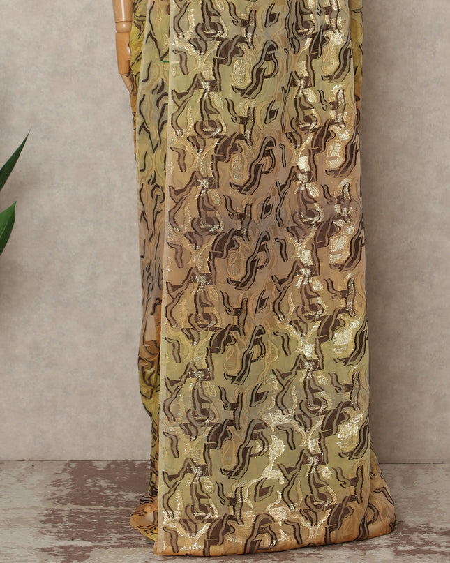 Beige Brown Metallic French Chiffon Saree 5.5 Meters Length 110 Cms Width Lightweight Printed Elegant Party Wear Soft Flowy Fabric Premium Quality Without Blouse Piece-D28708 Regal Fabrics