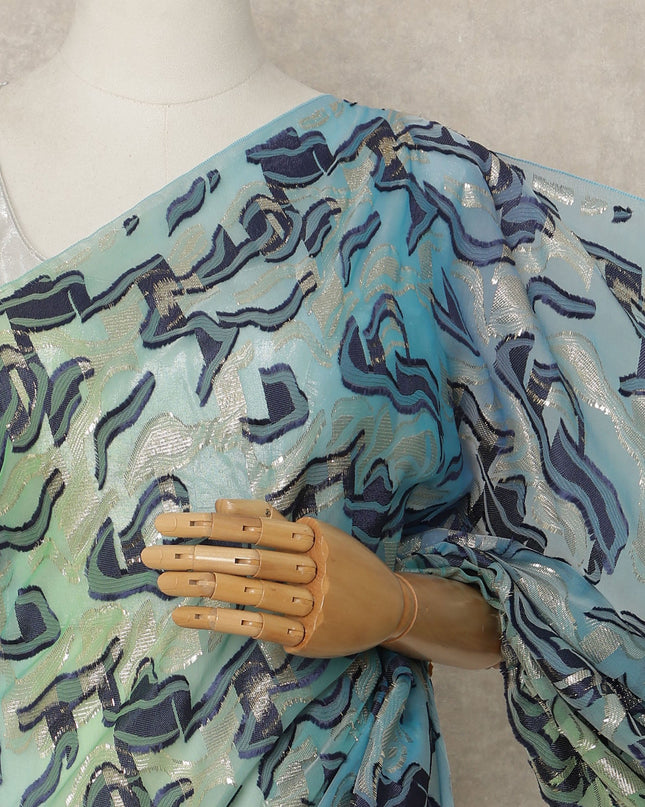 Blue Green Metallic French Chiffon Saree 5.5 Meters Length 110 Cms Width Lightweight Printed Elegant Party Wear Soft Flowy Fabric Premium Quality Without Blouse Piece-D28709 Regal Fabrics