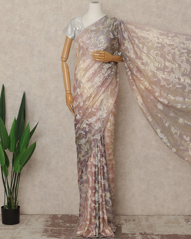 Blush Pink Metallic French Chiffon Saree 5.5 Meters Length 110 Cms Width Lightweight Printed Elegant Party Wear Soft Flowy Fabric Premium Quality Without Blouse Piece-D28710 Regal Fabrics