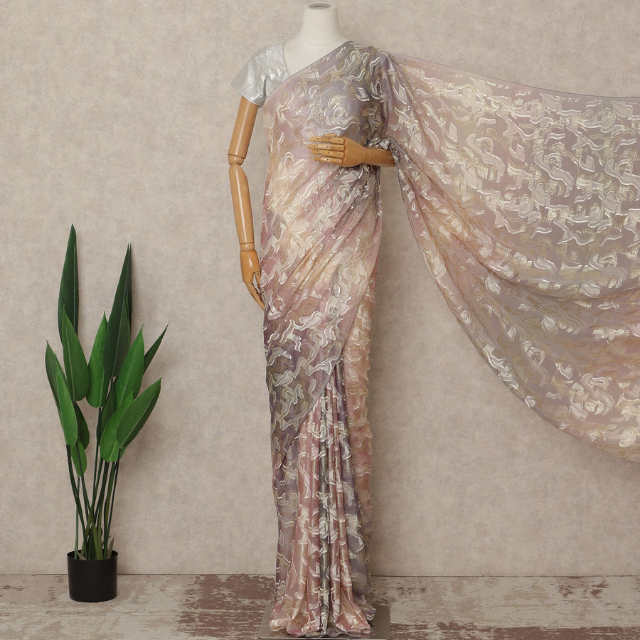 Blush Pink Metallic French Chiffon Saree 5.5 Meters Length 110 Cms Width Lightweight Printed Elegant Party Wear Soft Flowy Fabric Premium Quality Without Blouse Piece-D28710 Regal Fabrics