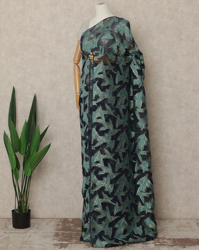 Navy Blue Teal Metallic French Chiffon Saree 5.5 Meters Length 110 Cms Width Lightweight Printed Elegant Party Wear Soft Flowy Fabric Premium Quality Without Blouse Piece-D28712 Regal Fabrics