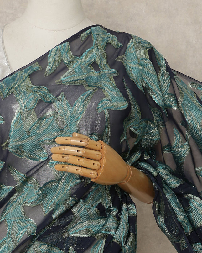 Navy Blue Teal Metallic French Chiffon Saree 5.5 Meters Length 110 Cms Width Lightweight Printed Elegant Party Wear Soft Flowy Fabric Premium Quality Without Blouse Piece-D28712 Regal Fabrics