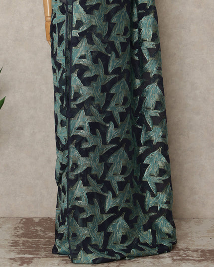 Navy Blue Teal Metallic French Chiffon Saree 5.5 Meters Length 110 Cms Width Lightweight Printed Elegant Party Wear Soft Flowy Fabric Premium Quality Without Blouse Piece-D28712 Regal Fabrics