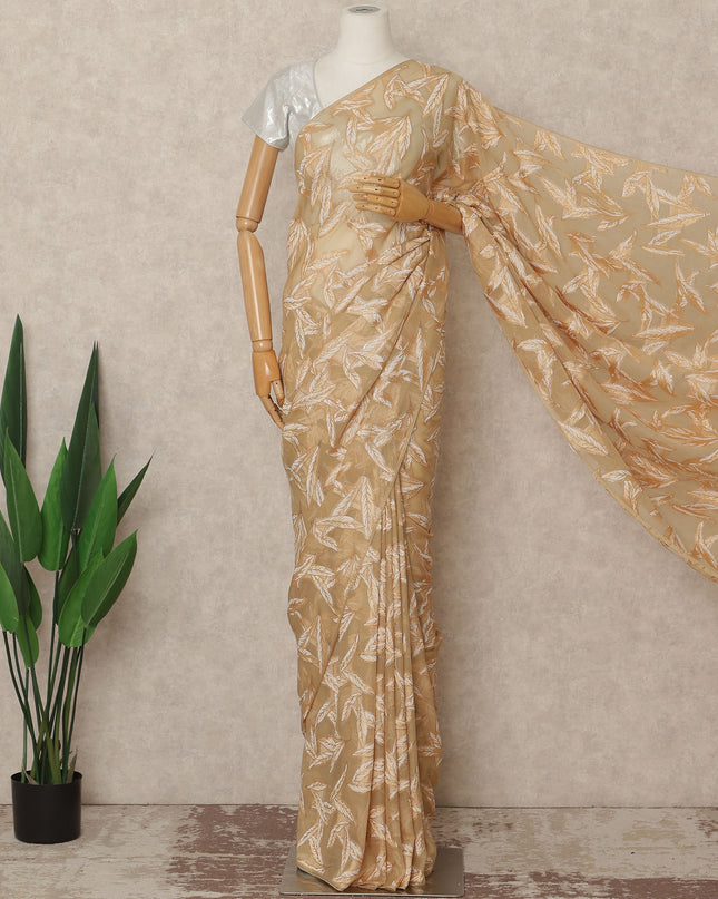 Beige Gold Metallic French Chiffon Saree 5.5 Meters Length 110 Cms Width Lightweight Printed Elegant Party Wear Soft Flowy Fabric Premium Quality Without Blouse Piece-D28713 Regal Fabrics