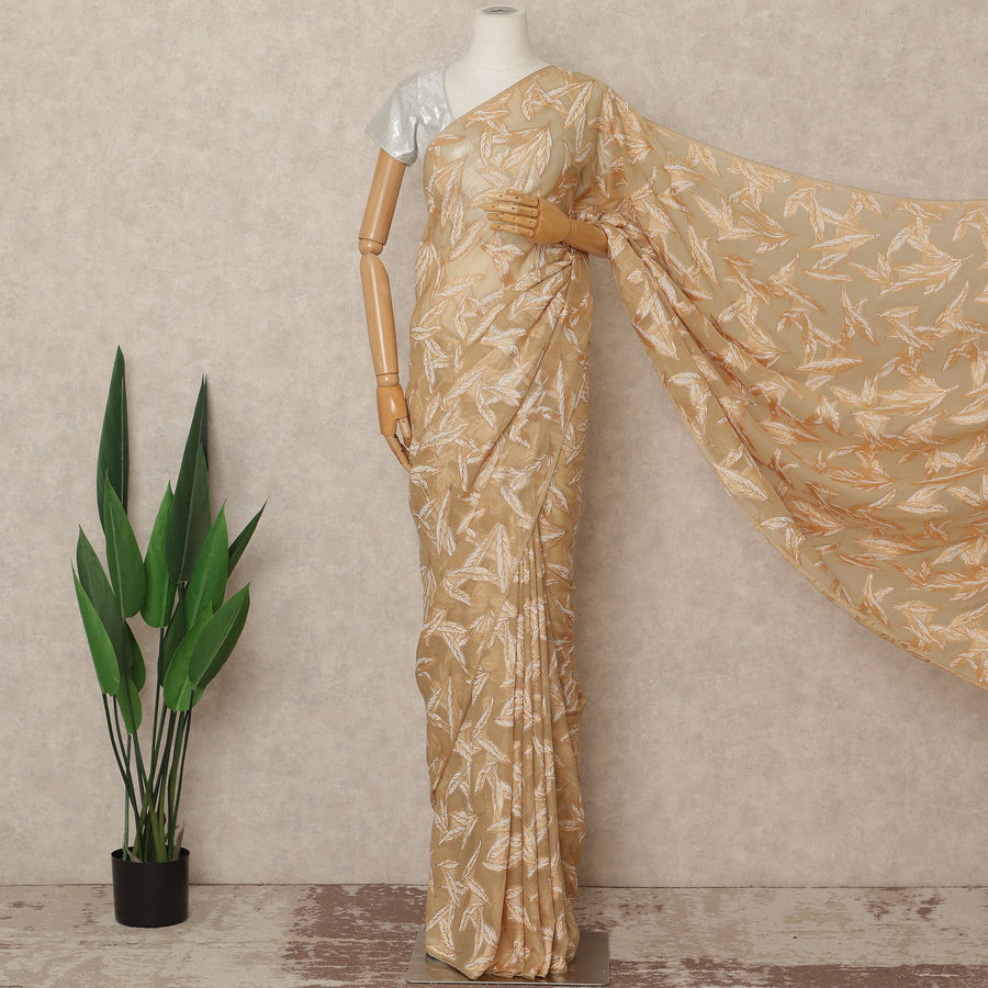 Beige Gold Metallic French Chiffon Saree 5.5 Meters Length 110 Cms Width Lightweight Printed Elegant Party Wear Soft Flowy Fabric Premium Quality Without Blouse Piece-D28713 Regal Fabrics