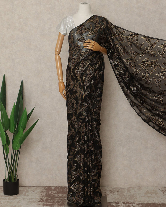 Black Metallic French Chiffon Saree 5.5 Meters Length 110 Cms Width Lightweight Printed Elegant Party Wear Soft Flowy Fabric Premium Quality Without Blouse Piece-D28711 Regal Fabrics