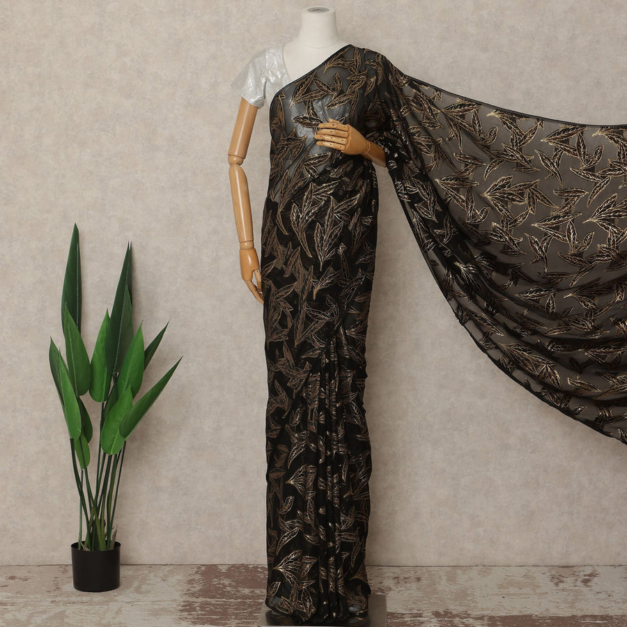 Black Metallic French Chiffon Saree 5.5 Meters Length 110 Cms Width Lightweight Printed Elegant Party Wear Soft Flowy Fabric Premium Quality Without Blouse Piece-D28711 Regal Fabrics