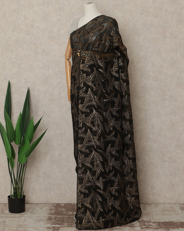 Black Metallic French Chiffon Saree 5.5 Meters Length 110 Cms Width Lightweight Printed Elegant Party Wear Soft Flowy Fabric Premium Quality Without Blouse Piece-D28711 Regal Fabrics