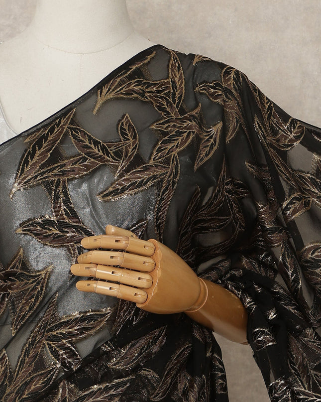 Black Metallic French Chiffon Saree 5.5 Meters Length 110 Cms Width Lightweight Printed Elegant Party Wear Soft Flowy Fabric Premium Quality Without Blouse Piece-D28711 Regal Fabrics