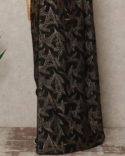 Black Metallic French Chiffon Saree 5.5 Meters Length 110 Cms Width Lightweight Printed Elegant Party Wear Soft Flowy Fabric Premium Quality Without Blouse Piece-D28711 Regal Fabrics