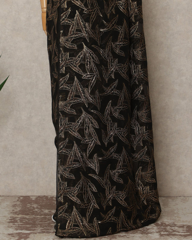 Black Metallic French Chiffon Saree 5.5 Meters Length 110 Cms Width Lightweight Printed Elegant Party Wear Soft Flowy Fabric Premium Quality Without Blouse Piece-D28711 Regal Fabrics