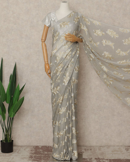Light Grey Gold Metallic French Chiffon Saree 5.5 Meters Length 110 Cms Width Lightweight Printed Elegant Party Wear Soft Flowy Fabric Premium Quality Without Blouse Piece-D28715 Regal Fabrics