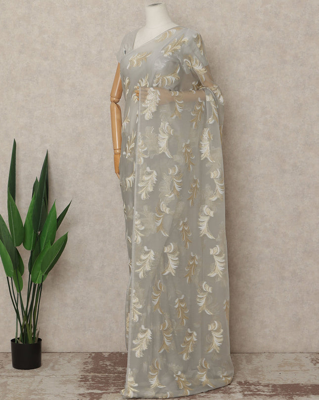 Light Grey Gold Metallic French Chiffon Saree 5.5 Meters Length 110 Cms Width Lightweight Printed Elegant Party Wear Soft Flowy Fabric Premium Quality Without Blouse Piece-D28715 Regal Fabrics