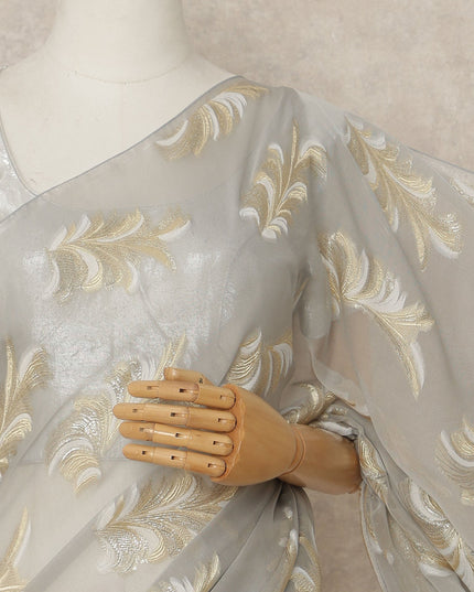 Light Grey Gold Metallic French Chiffon Saree 5.5 Meters Length 110 Cms Width Lightweight Printed Elegant Party Wear Soft Flowy Fabric Premium Quality Without Blouse Piece-D28715 Regal Fabrics