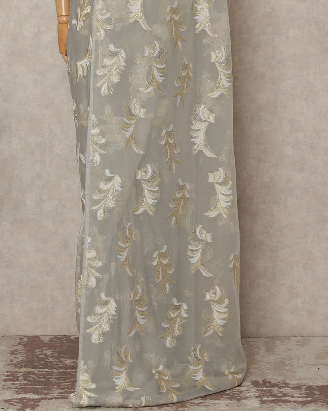 Light Grey Gold Metallic French Chiffon Saree 5.5 Meters Length 110 Cms Width Lightweight Printed Elegant Party Wear Soft Flowy Fabric Premium Quality Without Blouse Piece-D28715 Regal Fabrics