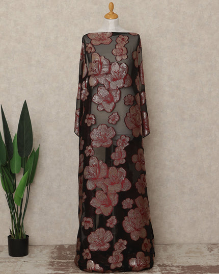 Black Red Floral Fransawi Silk Chiffon Dirac Lurex