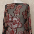 Black Red Floral Fransawi Silk Chiffon Dirac Lurex