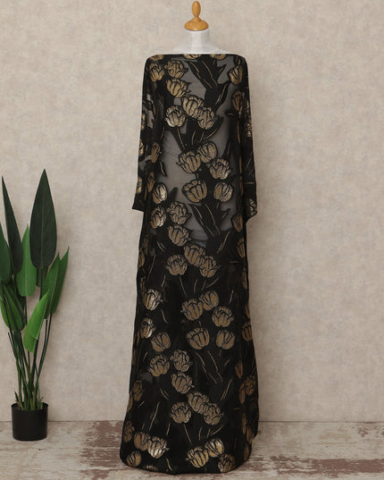 Black Gold Floral Fransawi Silk Chiffon Dirac Lurex
