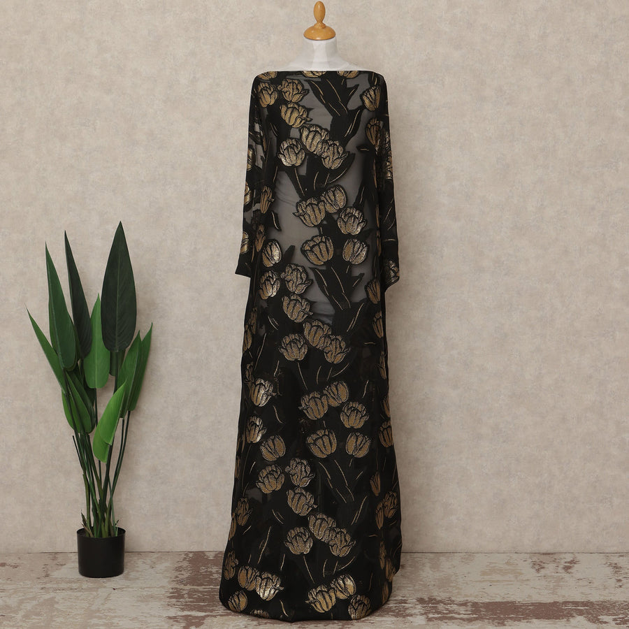 Black Gold Floral Fransawi Silk Chiffon Dirac Lurex