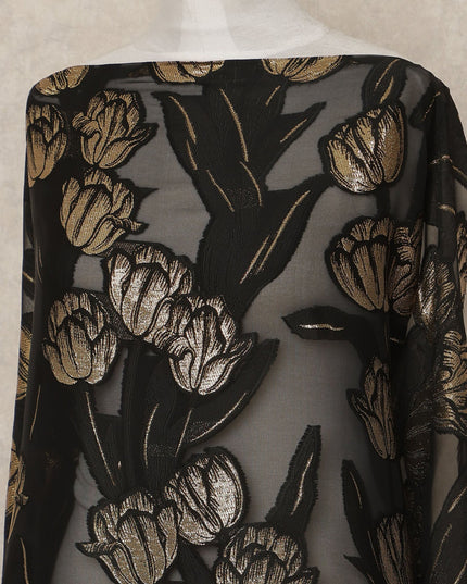 Black Gold Floral Fransawi Silk Chiffon Dirac Lurex