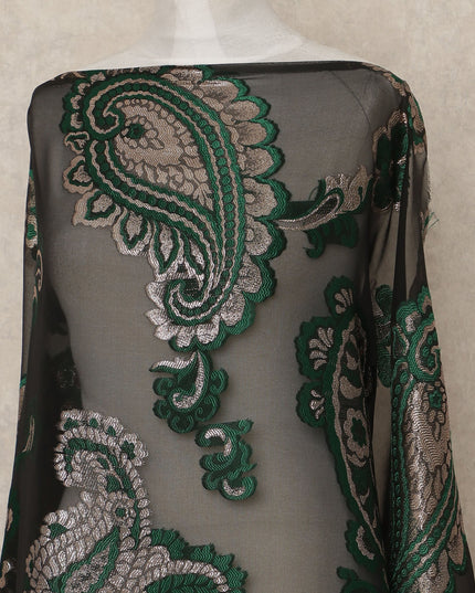 Black Green Paisley Fransawi Silk Chiffon Dirac Lurex