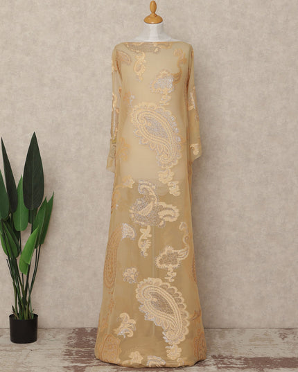 Beige Gold Paisley Fransawi Silk Chiffon Dirac Lurex