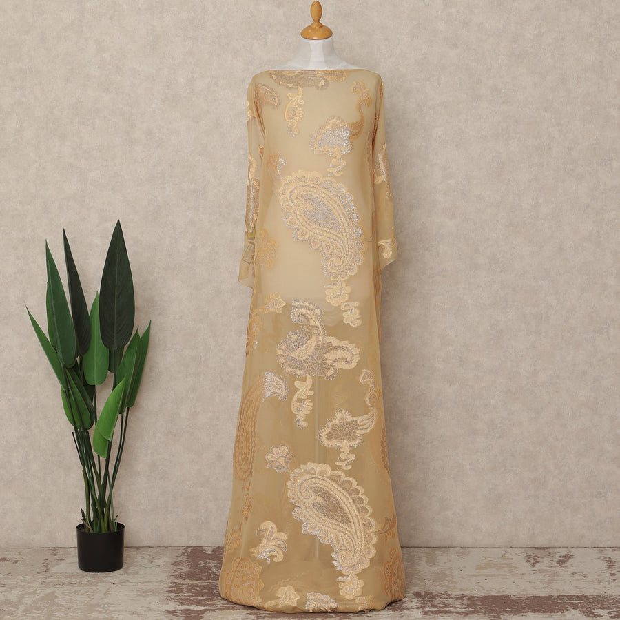 Beige Gold Paisley Fransawi Silk Chiffon Dirac Lurex