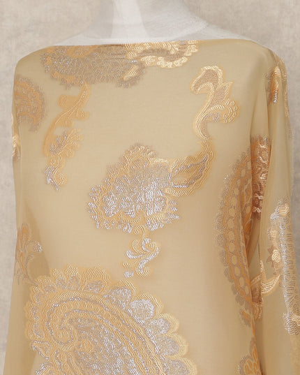 Beige Gold Paisley Fransawi Silk Chiffon Dirac Lurex