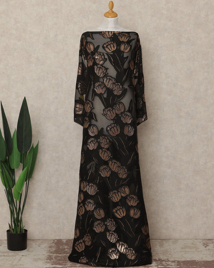 Black Copper Floral Fransawi Silk Chiffon Dirac Lurex