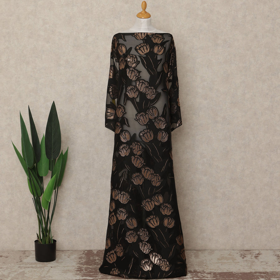 Black Copper Floral Fransawi Silk Chiffon Dirac Lurex