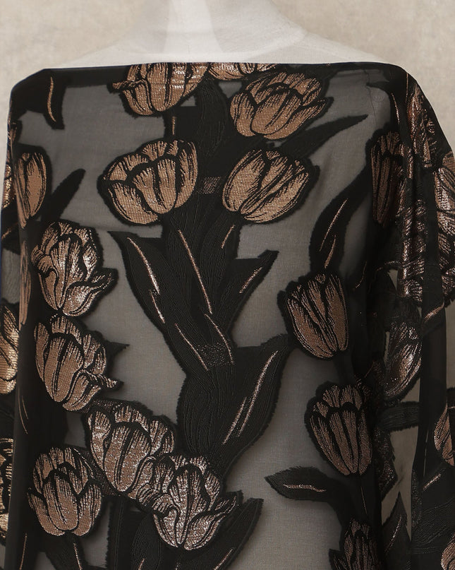 Black Copper Floral Fransawi Silk Chiffon Dirac Lurex