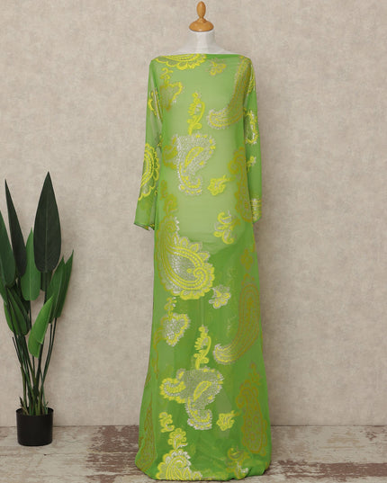 Green Paisley Fransawi Silk Chiffon Dirac Lurex