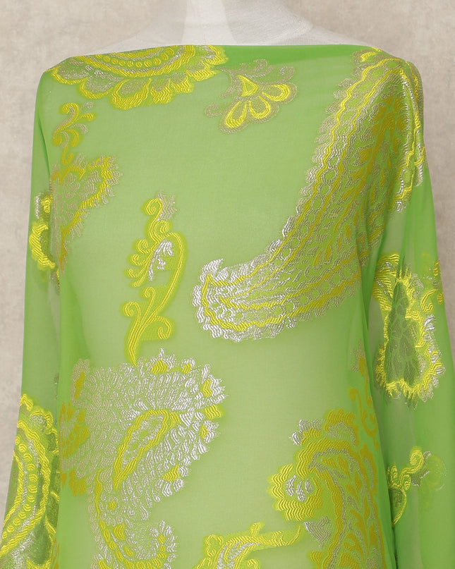 Green Paisley Fransawi Silk Chiffon Dirac Lurex