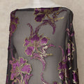 Black Purple Floral Metallic Lurex Silk Velvet Chiffon Makmal Dirac Fabric Traditional Somali Embroidered Design 3.5 Mtrs Piece 140 Cms Width Elegant Fabric Made In South Korea-D28419