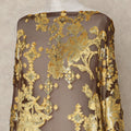 Brown Gold Floral Metallic Lurex Silk Velvet Chiffon Makmal Dirac Fabric Traditional Somali Embroidered Design 3.5 Mtrs Piece 140 Cms Width Elegant Occasion Fabric Made In South Korea-D28417