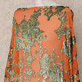 Orange Floral Metallic Lurex Silk Velvet Chiffon Makmal Dirac Fabric Traditional Somali Embroidered Design 3.5 Mtrs Piece 140 Cms Width Made In South Korea-D28413